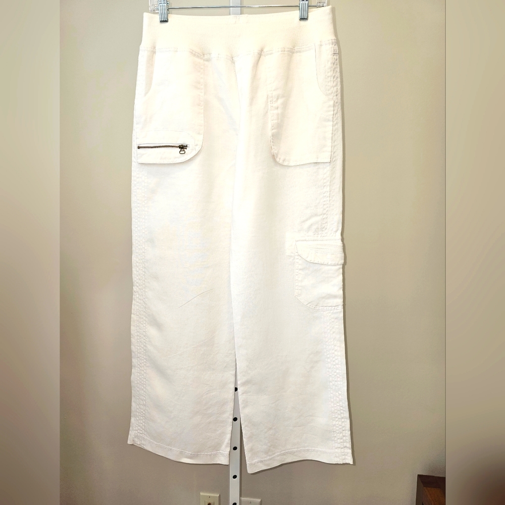 Soft Surroundings cropped wide leg pants size small petite,  100% Ramie.
